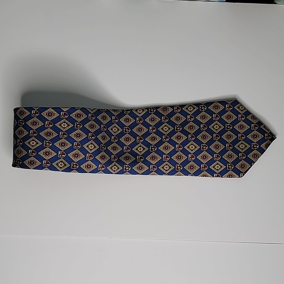Tommy Hilfiger mens tie blue with diamond shield pattern yellow-gold red - Picture 1 of 4